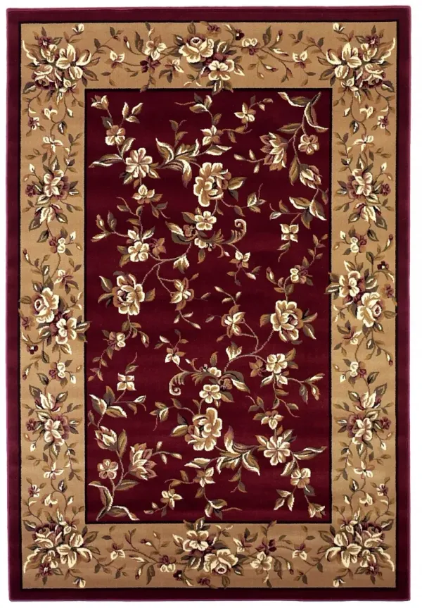 10' x 13' Machine Woven Floral Traditional Indoor Area Rug - Red Beige