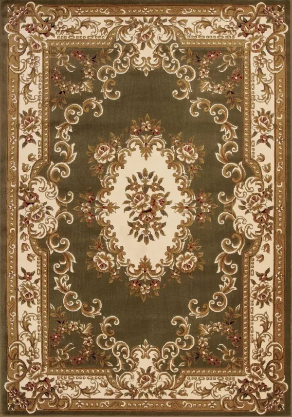 2.3' x 3.3' Machine Woven Hand Carved Floral Medallion Indoor Accent Rug - Green Ivory