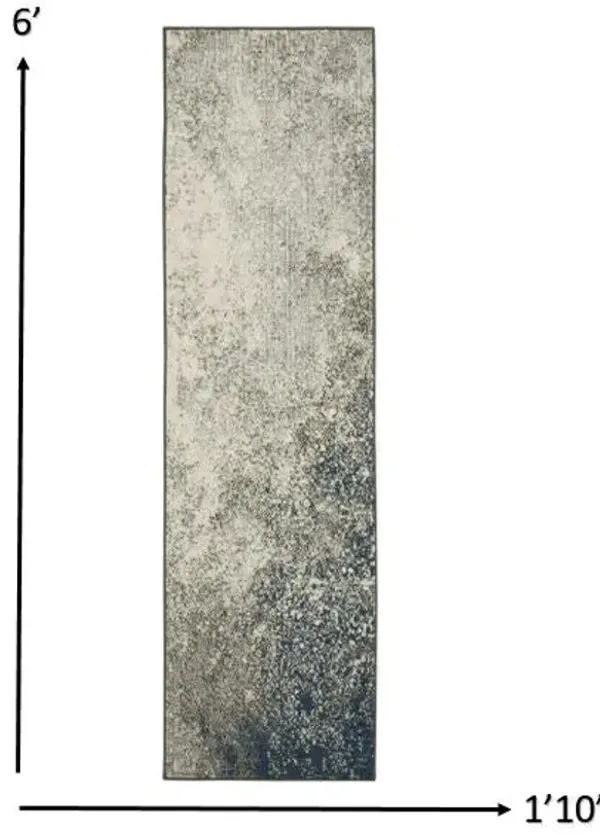 6' Abstract Power Loom Runner Rug - Gray And Ivory