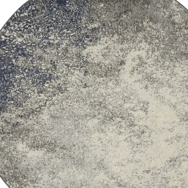 5' Round Abstract Power Loom Area Rug - Gray And Ivory