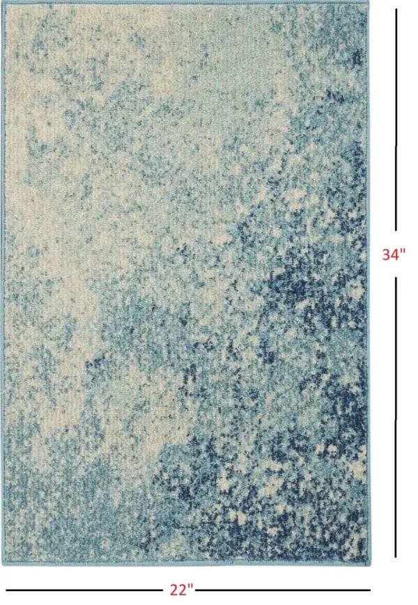 1.8' x 2.8' Abstract Power Loom Area Rug - Ivory And Blue