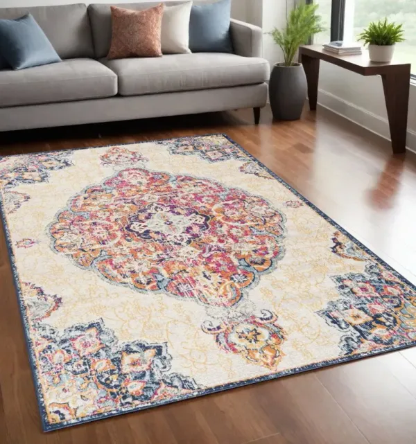 5' x 7' Medallion Area Rug - Blue And Beige