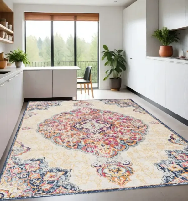 9' x 13' Decorative Medallion Area Rug - Cream
