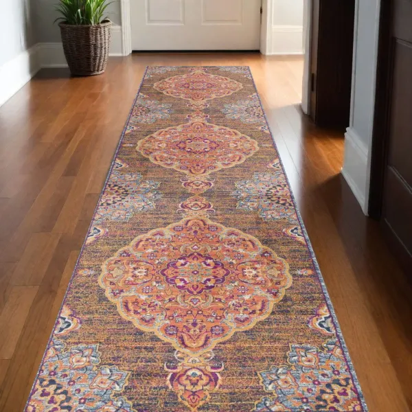 2' x 13' Medallion Runner Rug - Rustic Orange