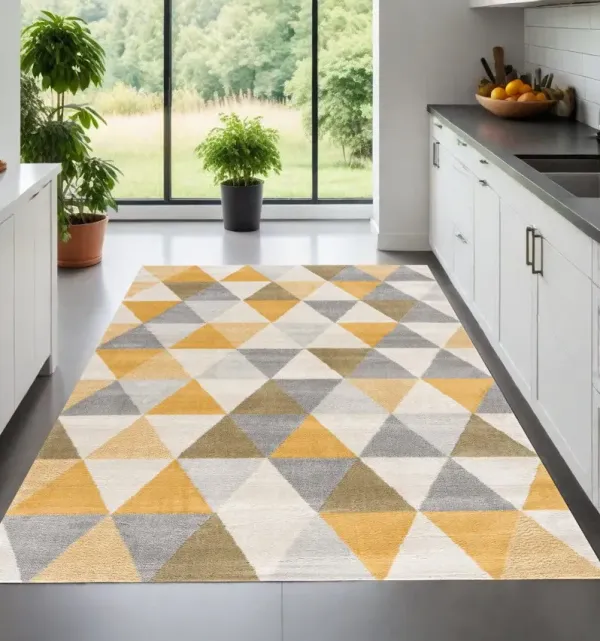 8' x 10' Geometric Area Rug - Yellow And Ivory