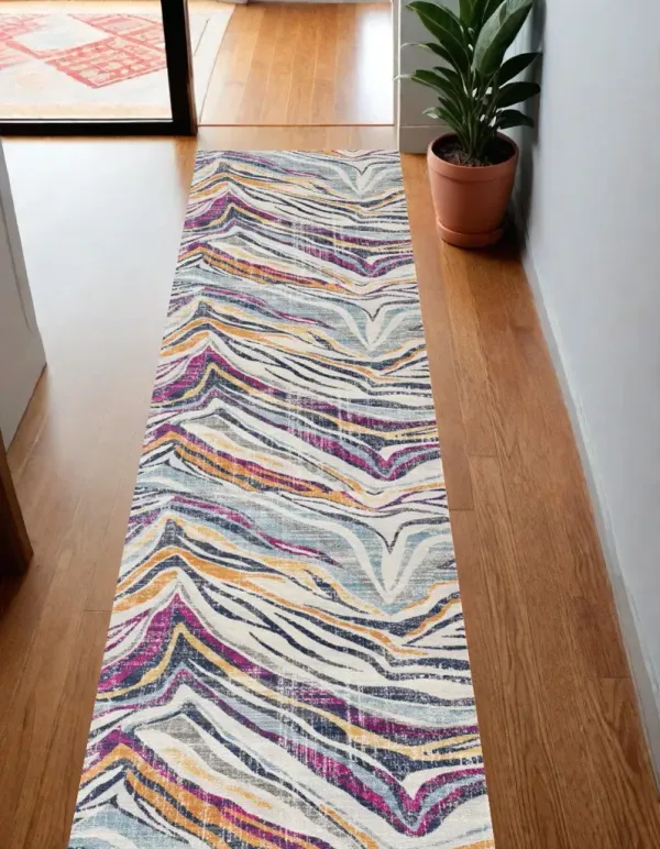 10' Runner Abstract Runner Rug - Blue And Gold