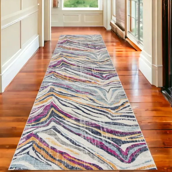 13' Runner Abstract Runner Rug - Blue And Gold