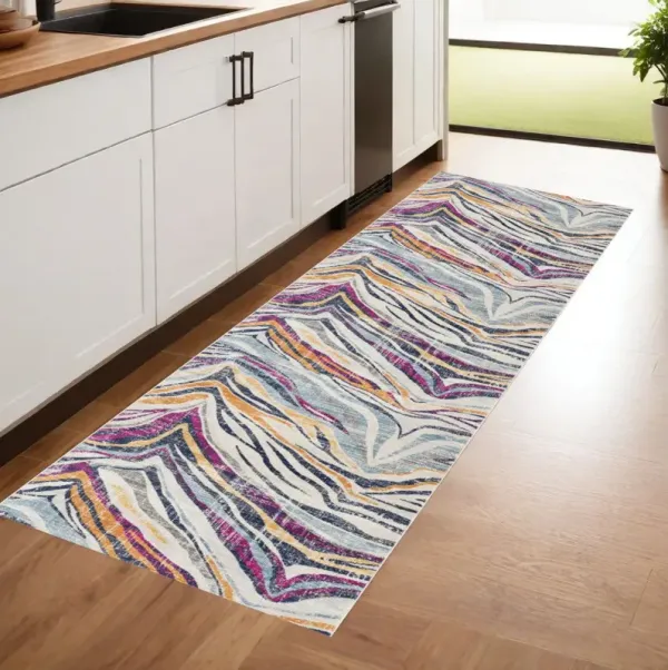 8' Runner Abstract Runner Rug - Blue And Gold