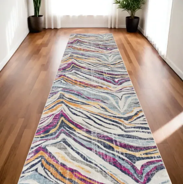 20' Runner Abstract Runner Rug - Blue And Gold