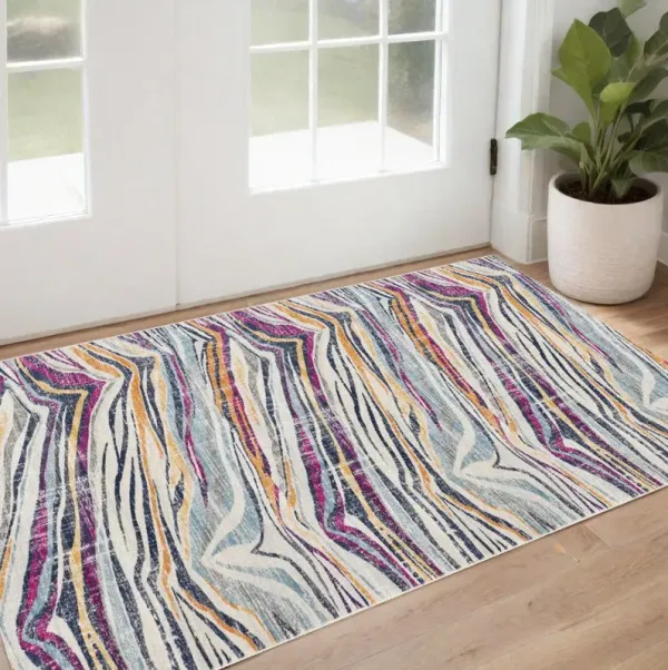 3' x 5' Abstract Area Rug - Blue And Gold