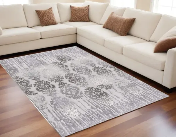 5' x 7' Damask Power Loom Area Rug - Gray