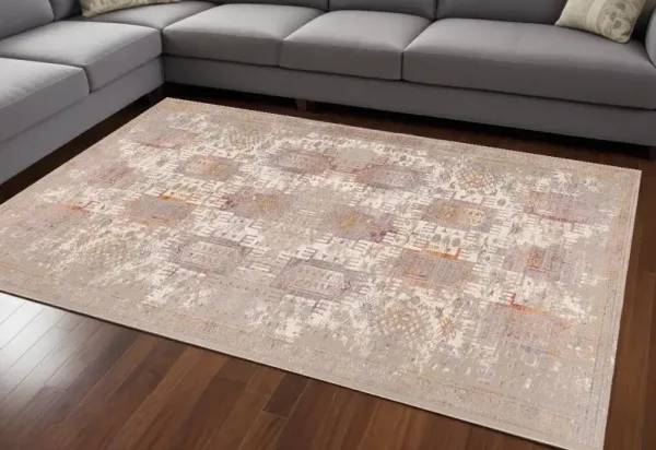 7' x 10' Medallion Non Skid Area Rug - Beige And Ivory