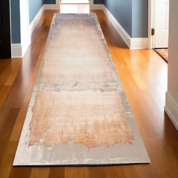 15' Runner Abstract Power Loom Runner Rug - Beige And Blue