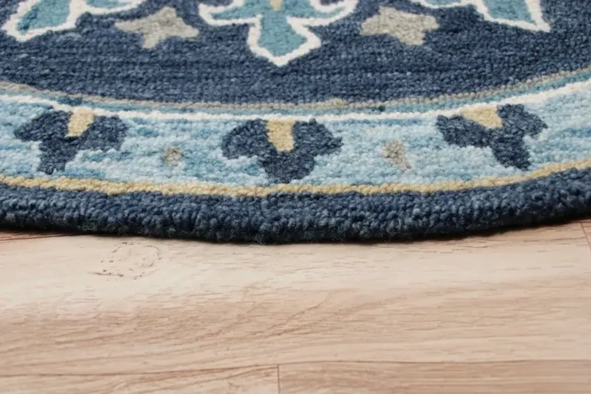 5' Round Floral Medallion Area Rug - Blue