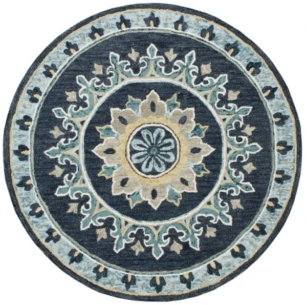 5' Round Floral Medallion Area Rug - Blue