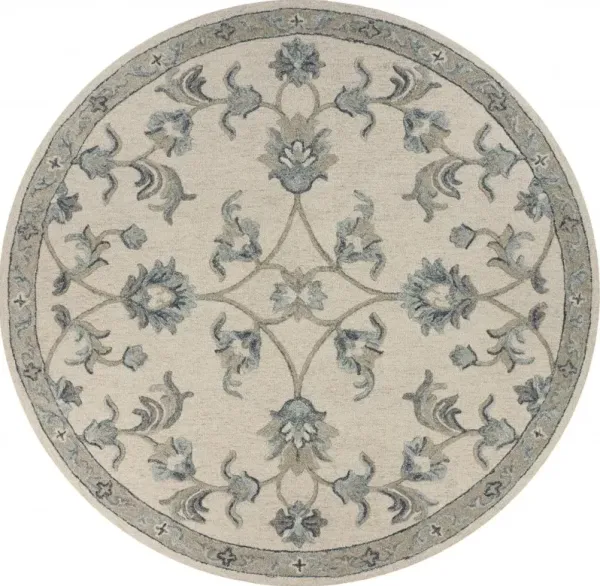 5' Round Wool Hand Tufted Area Rug - Light Blue