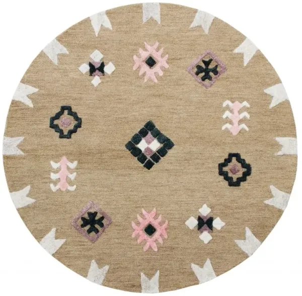 5' Round Wool Hand Hooked Handmade Area Rug - Taupe