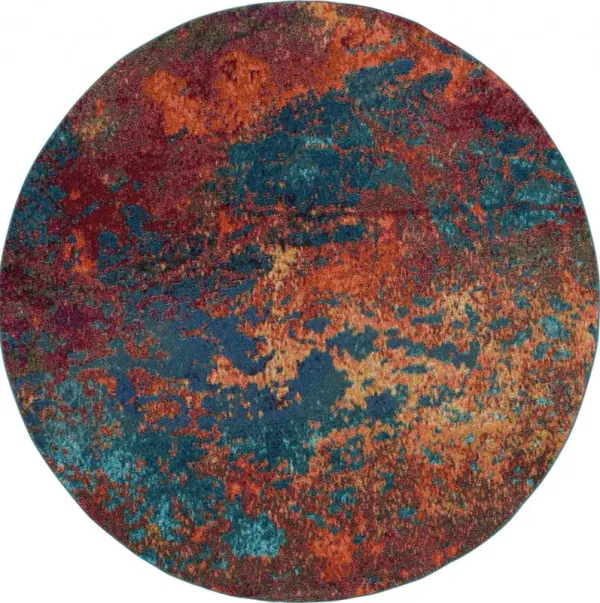 8' x 8' Round Abstract Power Loom Non Skid Area Rug - Atlantic