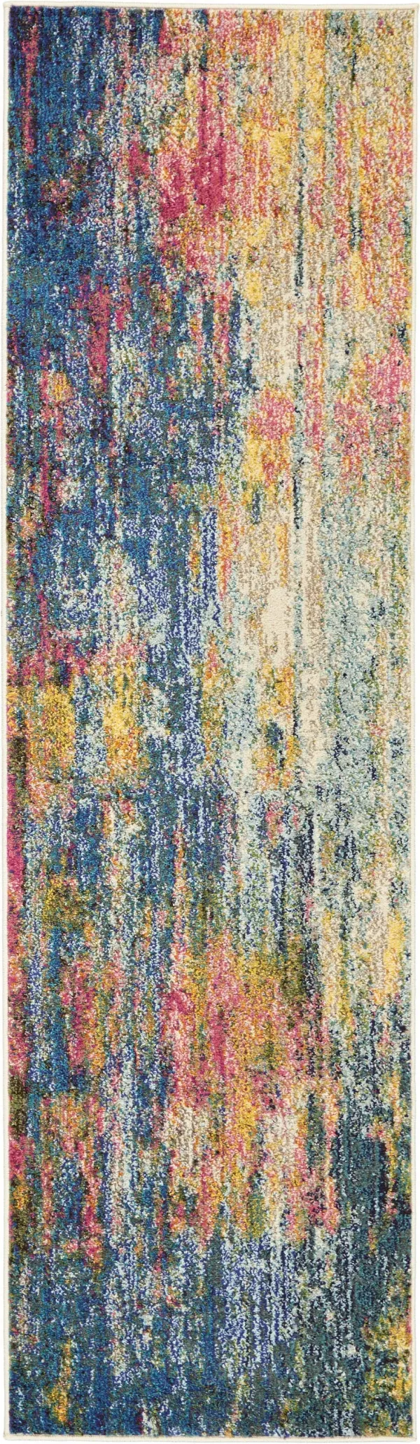 2' x 6' Abstract Power Loom Non Skid Area Rug - Blue And Yellow