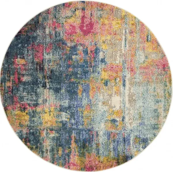 4' x 4' Abstract Power Loom Non Skid Area Rug - Blue And Yellow
