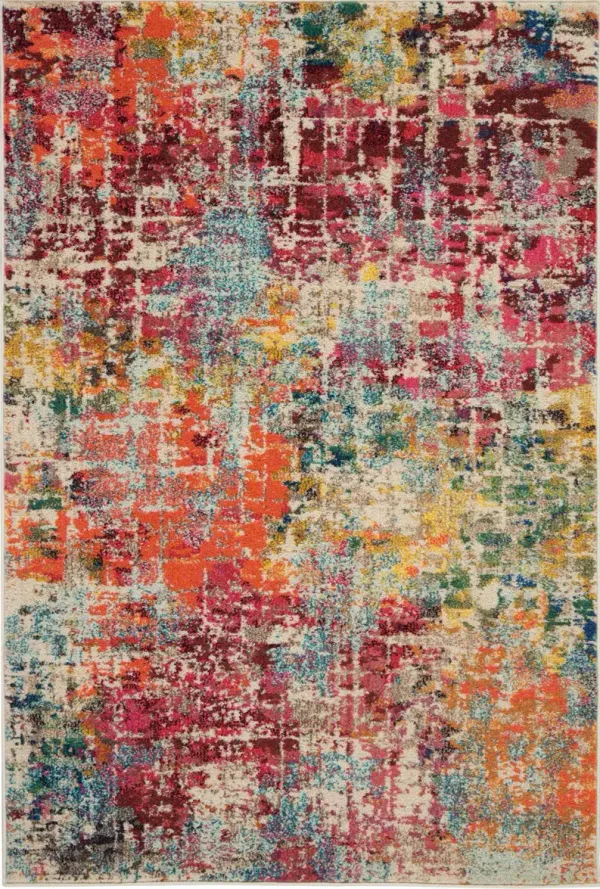 4' x 6' Abstract Power Loom Distressed Non Skid Area Rug - Pink