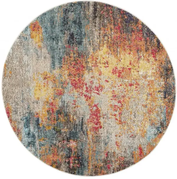 5.3' x 5.3' Round Abstract Power Loom Non Skid Area Rug - Multicolor