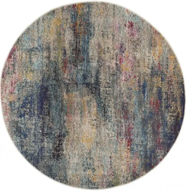 4' x 4' Round Abstract Power Loom Non Skid Area Rug - Multicolor