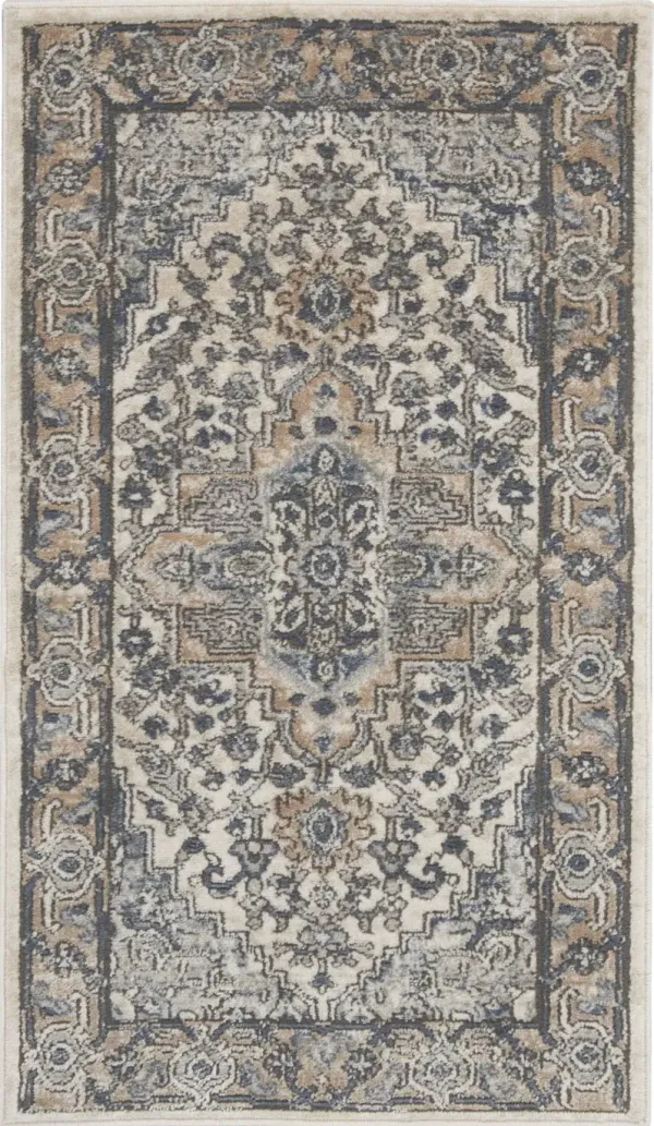 2' x 4' Oriental Non Skid Area Rug - Ivory And Gray