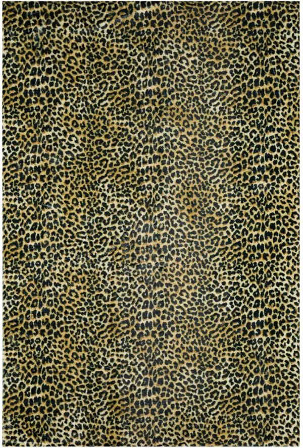2' x 8' Leopard Print Shag Handmade Non Skid Runner Rug - Black And Gold