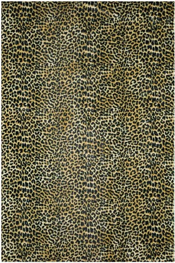 5' x 8' Leopard Print Shag Handmade Non Skid Area Rug - Black And Gold