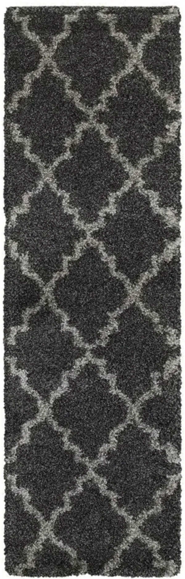 2.2' x 7.6' Geometric Shag Power Loom Stain Resistant Runner Rug - Charcoal And Grey