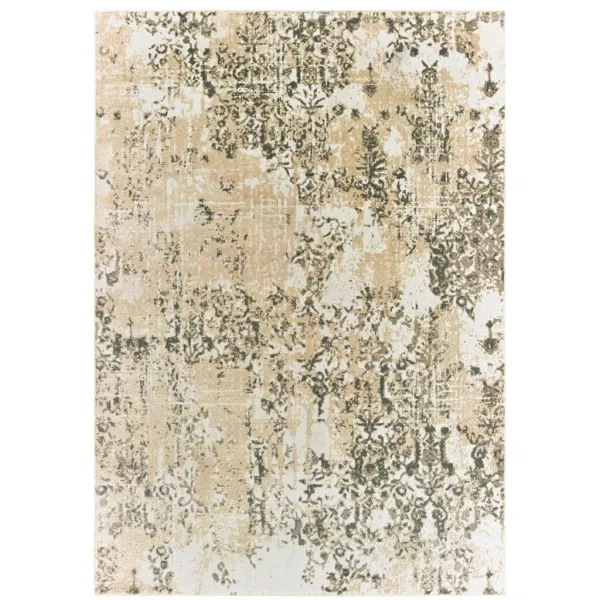 9.8' x 12.8' Abstract Power Loom Stain Resistant Area Rug - Grey And Gold