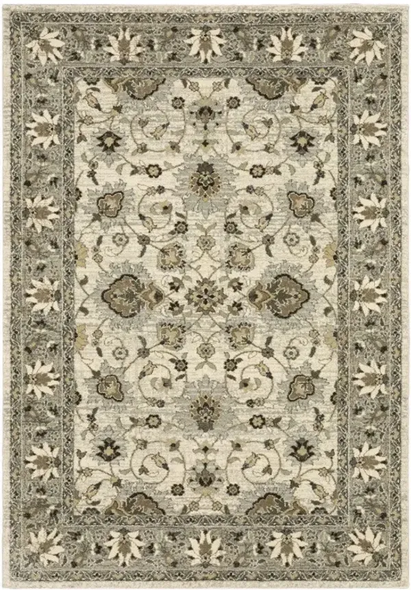 10' x 13' Oriental Power Loom Stain Resistant Area Rug - Beige Gray Brown And Charcoal
