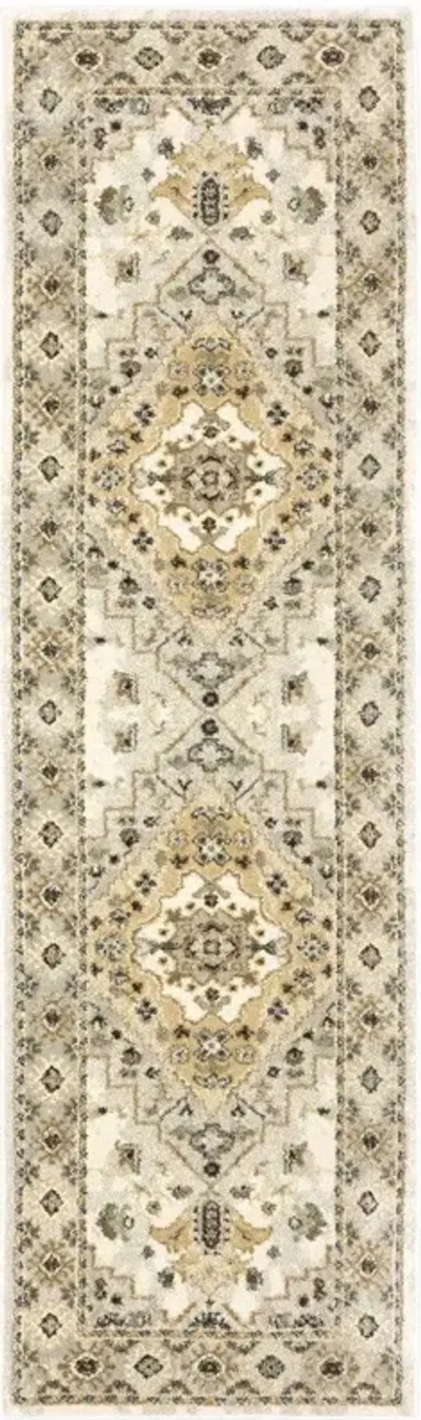 2' x 8' Oriental Power Loom Stain Resistant Runner Rug - Beige Gray Tan And Brown