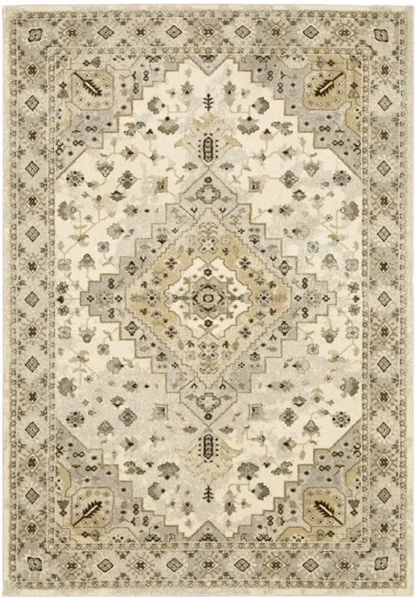 5' x 8' Oriental Power Loom Stain Resistant Area Rug - Beige Gray Tan And Brown