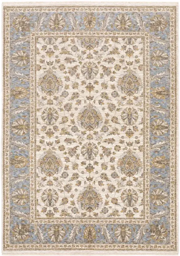 9.8' x 12.9' Oriental Power Loom Stain Resistant Area Rug With Fringe - Ivory And Blue