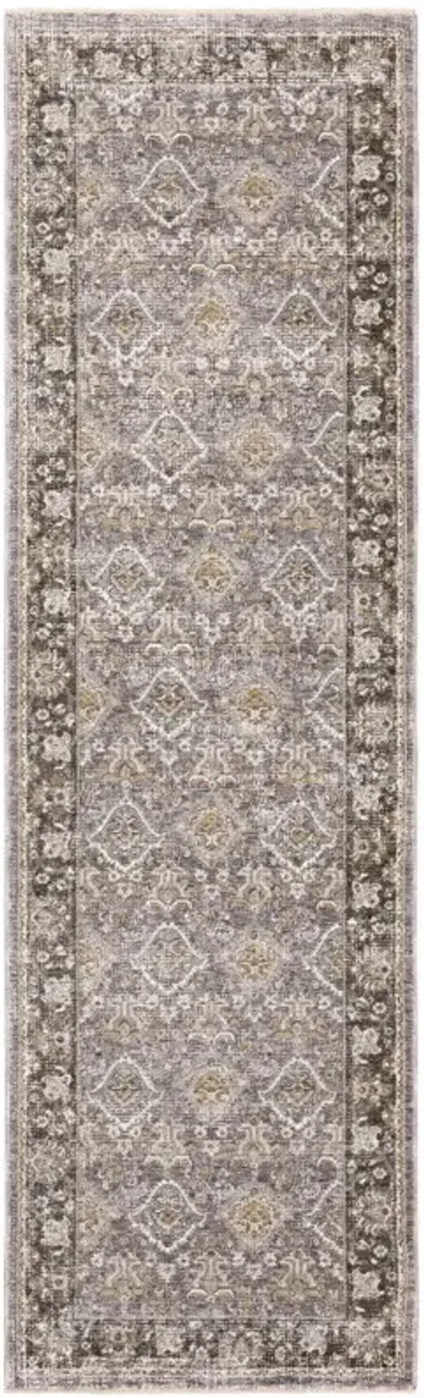 2' x 8' Oriental Power Loom Stain Resistant Runner Rug With Fringe - Gray And Blue