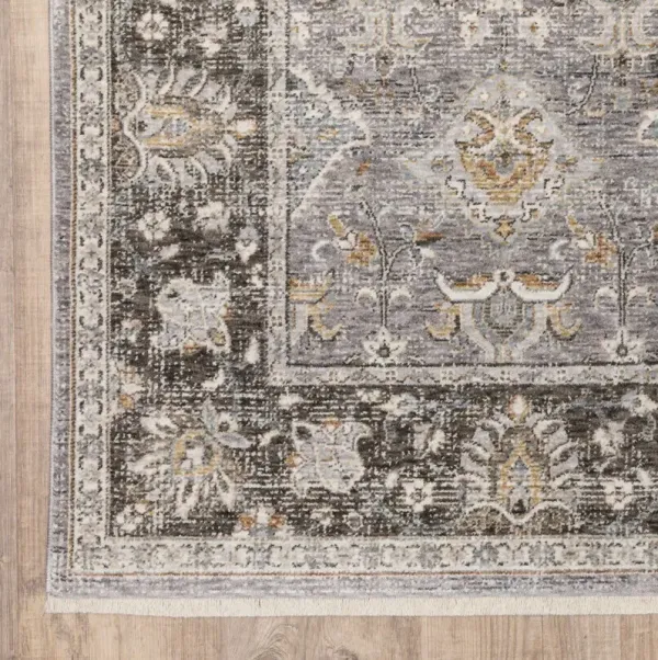 5' x 8' Oriental Power Loom Stain Resistant Area Rug With Fringe - Gray And Blue