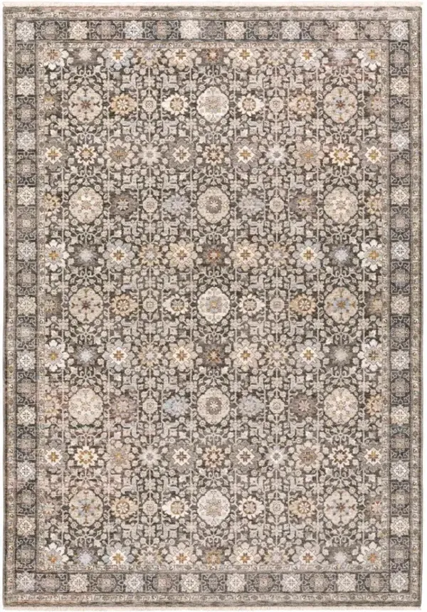 6' x 9' Oriental Power Loom Stain Resistant Area Rug With Fringe - Gray And Ivory