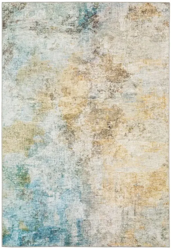 9' x 12' Abstract Power Loom Stain Resistant Area Rug - Blue And Yellow