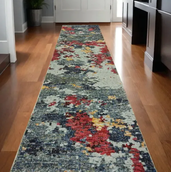 12' Runner Abstract Power Loom Runner Rug - Blue And Red