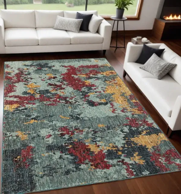 5.3' x 7.6' Abstract Power Loom Area Rug - Blue