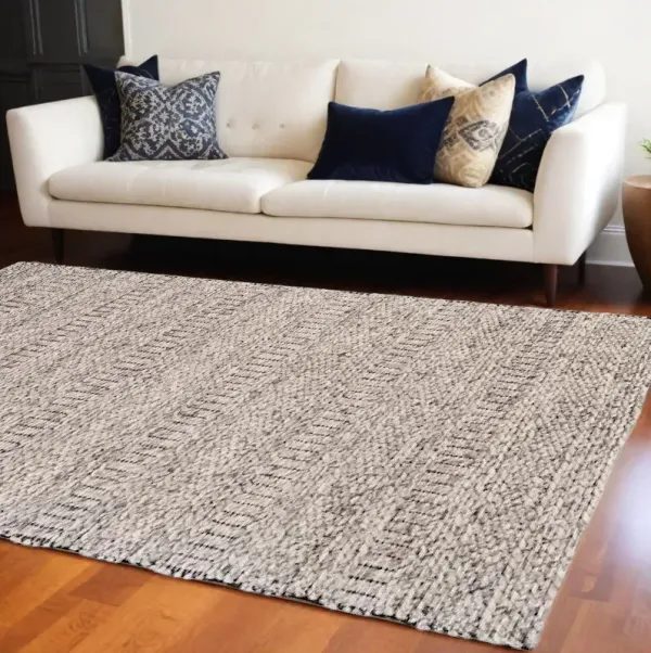 9.5' x 13.5' Wool Hand Woven Area Rug - Gray And Ivory
