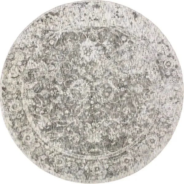 8' Round Abstract Hand Woven Area Rug - Ivory And Gray