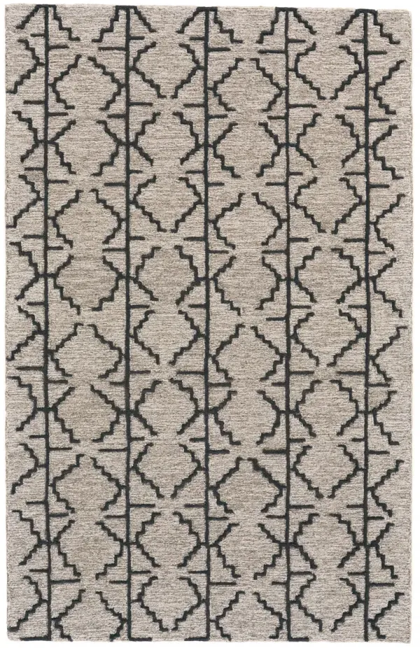 5' x 8' Wool Geometric Tufted Handmade Stain Resistant Area Rug - Black Taupe And Gray