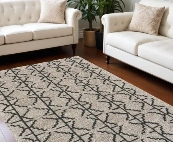8' x 11' Wool Geometric Tufted Handmade Stain Resistant Area Rug - Black Taupe And Gray