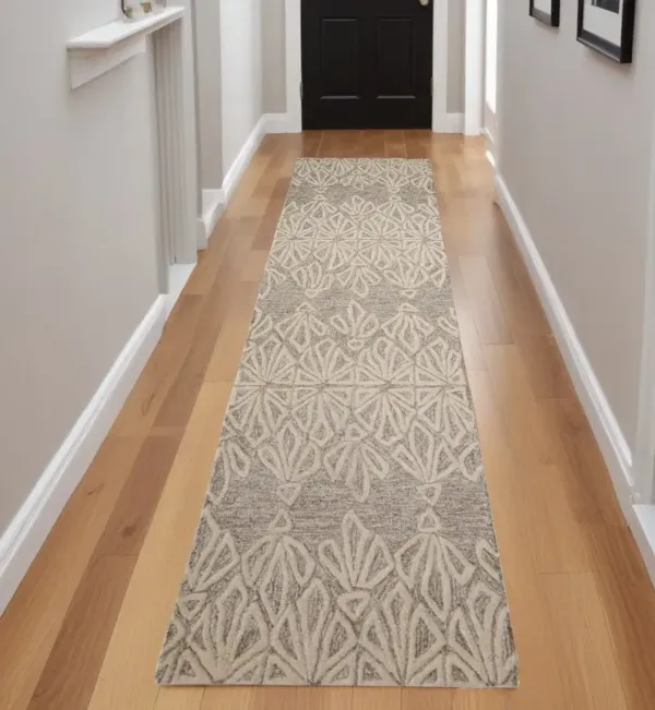 8' x 2.5' Geometric Hand Tufted Runner Rug - Tan And Ivory