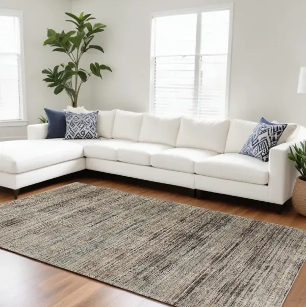 7' x 10' Abstract Distressed Area Rug With Fringe - Ivory Gray And Black