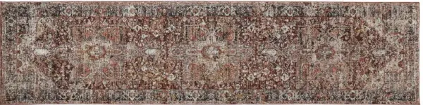 12' Abstract Distressed Runner Rug With Fringe - Red Ivory And Black