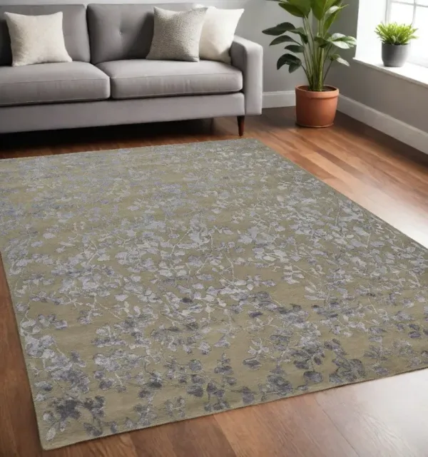5' x 8' Wool Floral Tufted Handmade Area Rug - Tan Silver And Gray